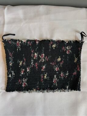 Garage Black Ruched Tube Top with Black Stitching